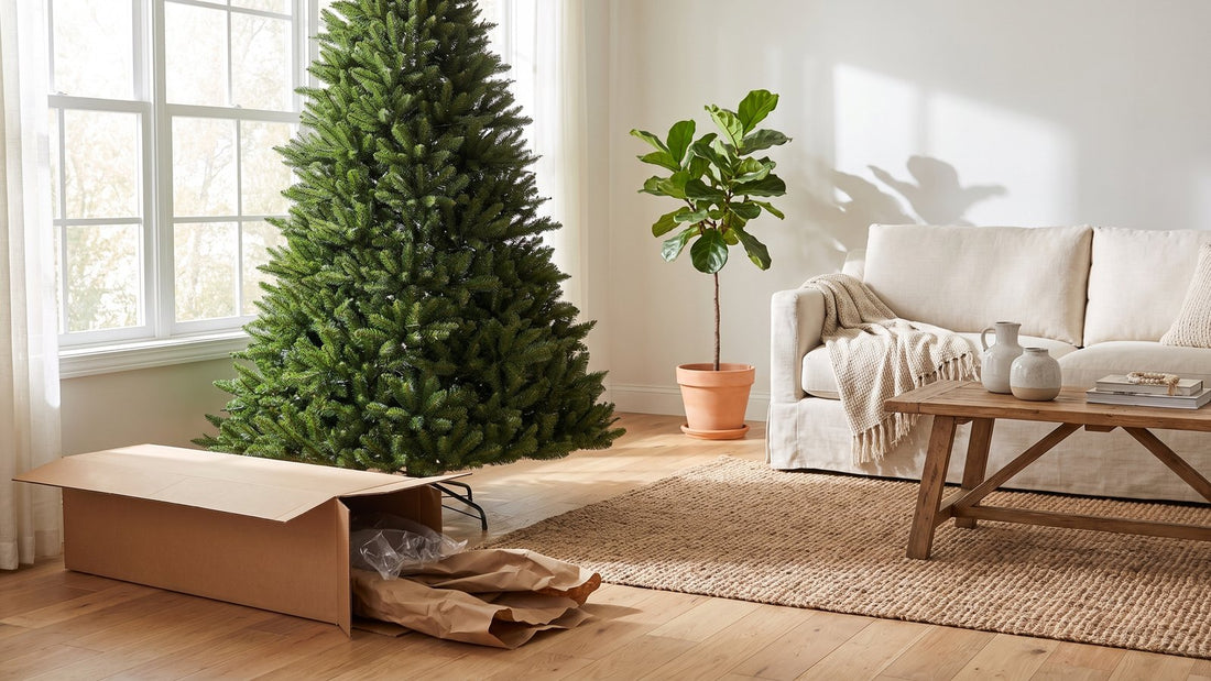 Buying an Artificial Christmas Tree Direct From the Maker - Puleo artificial product styled in a home setting