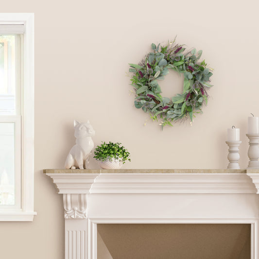 24" Artificial Lavender Floral Spring Wreath With Green Leaves