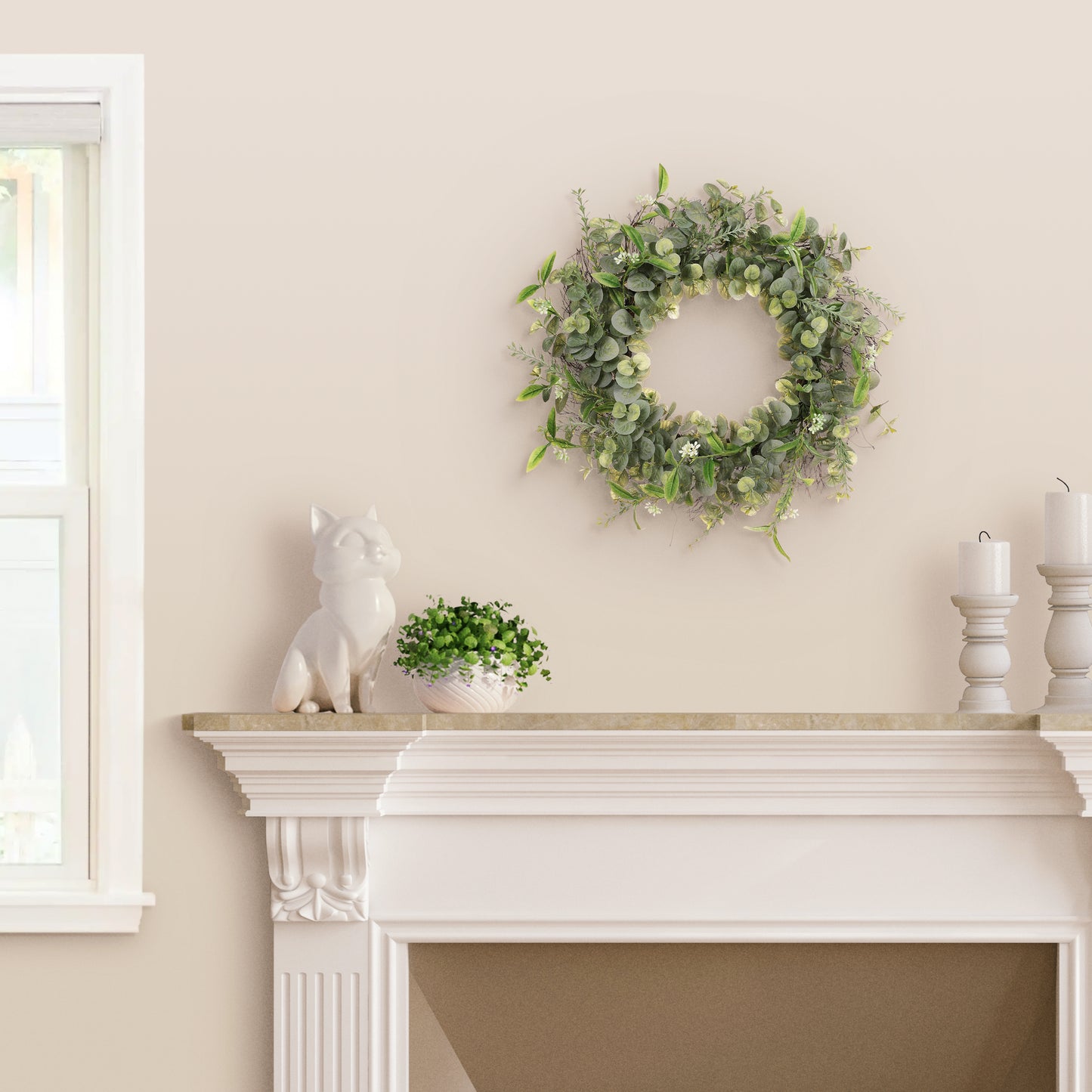24" Artificial Eucalyptus Spring Wreath With Green Leaves