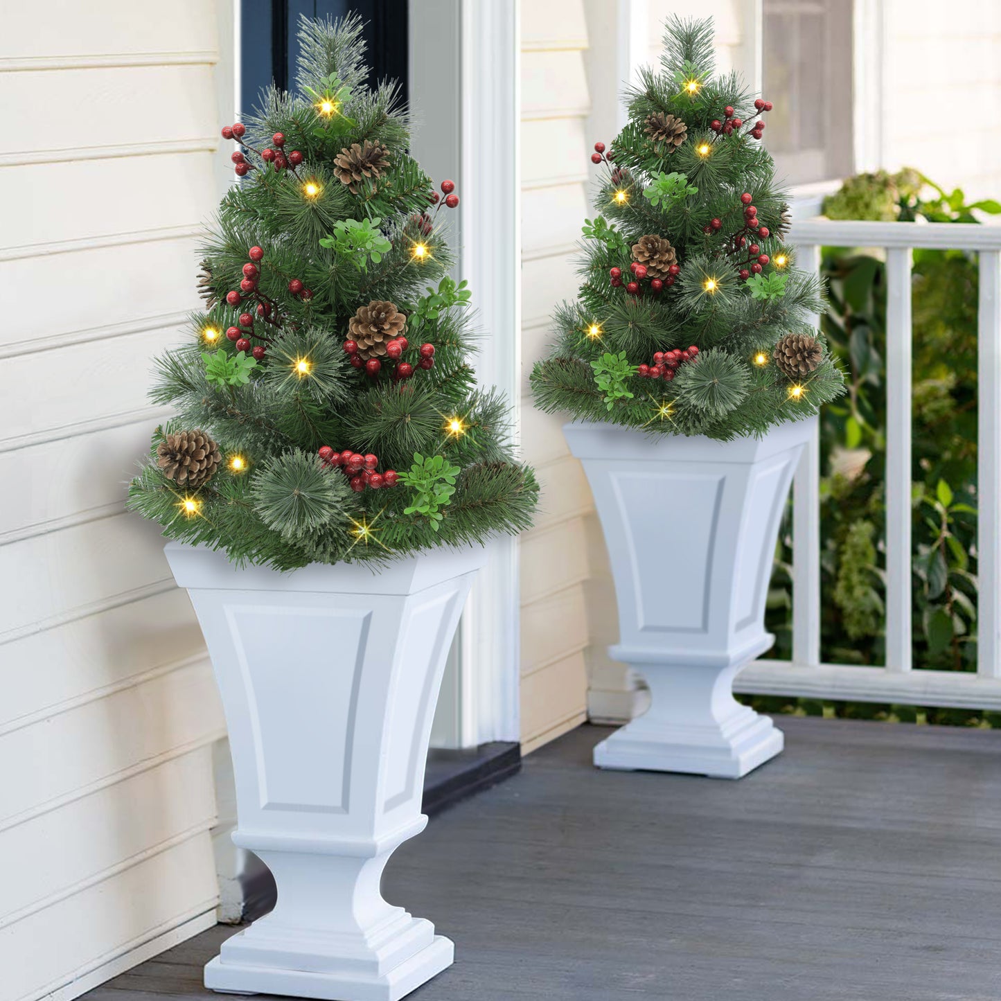 Set of 2 30" Pre-Lit Urn Filler with Battery-Operated Timer - Pine cone