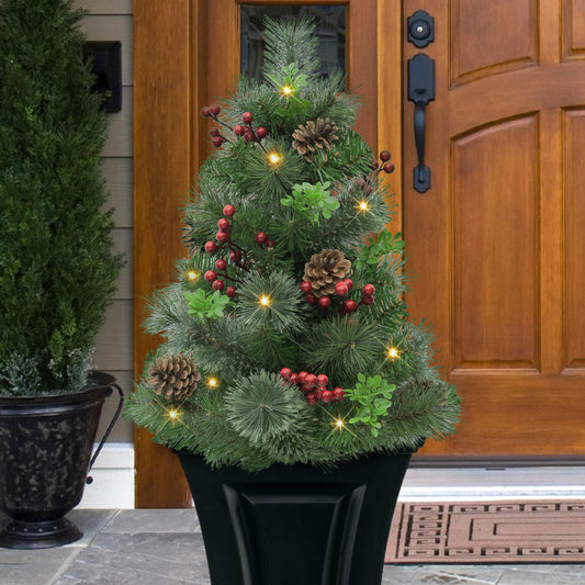 Set of 2 30" Pre-Lit Urn Filler with Battery-Operated Timer - Pine cone
