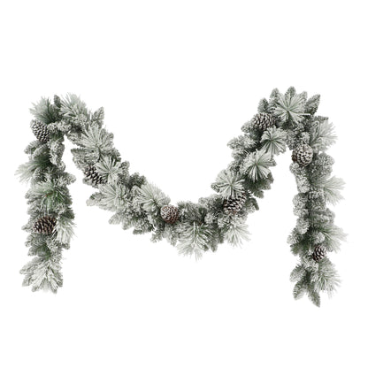 9 ft x 10 in Flocked Berkshire Spruce Garland 170 Tips Pine Cones