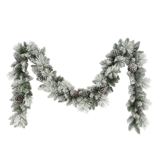 9 ft x 10 in Flocked Berkshire Spruce Garland 170 Tips Pine Cones