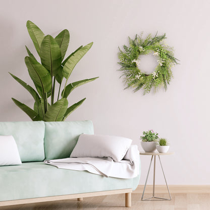 24" Artificial Babysbreath Floral Spring Wreath With Green Leaves