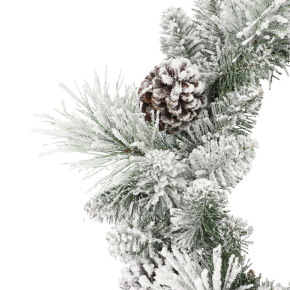 24 in Flocked Berkshire Spruce Wreath 56 Tips Pine Cones