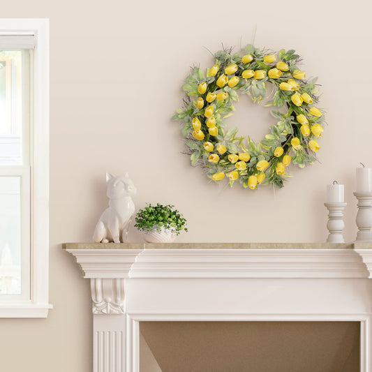 30" Artificial Tulip Floral Spring Wreath With Green Leaves