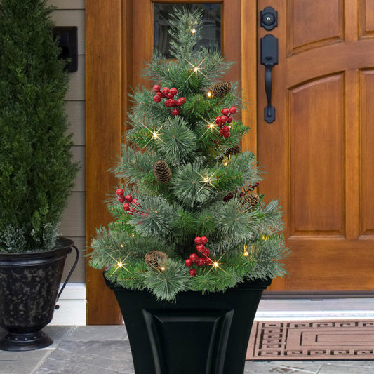 Set of 2 30" Pre-Lit Urn Filler with Battery-Operated Timer - Berry