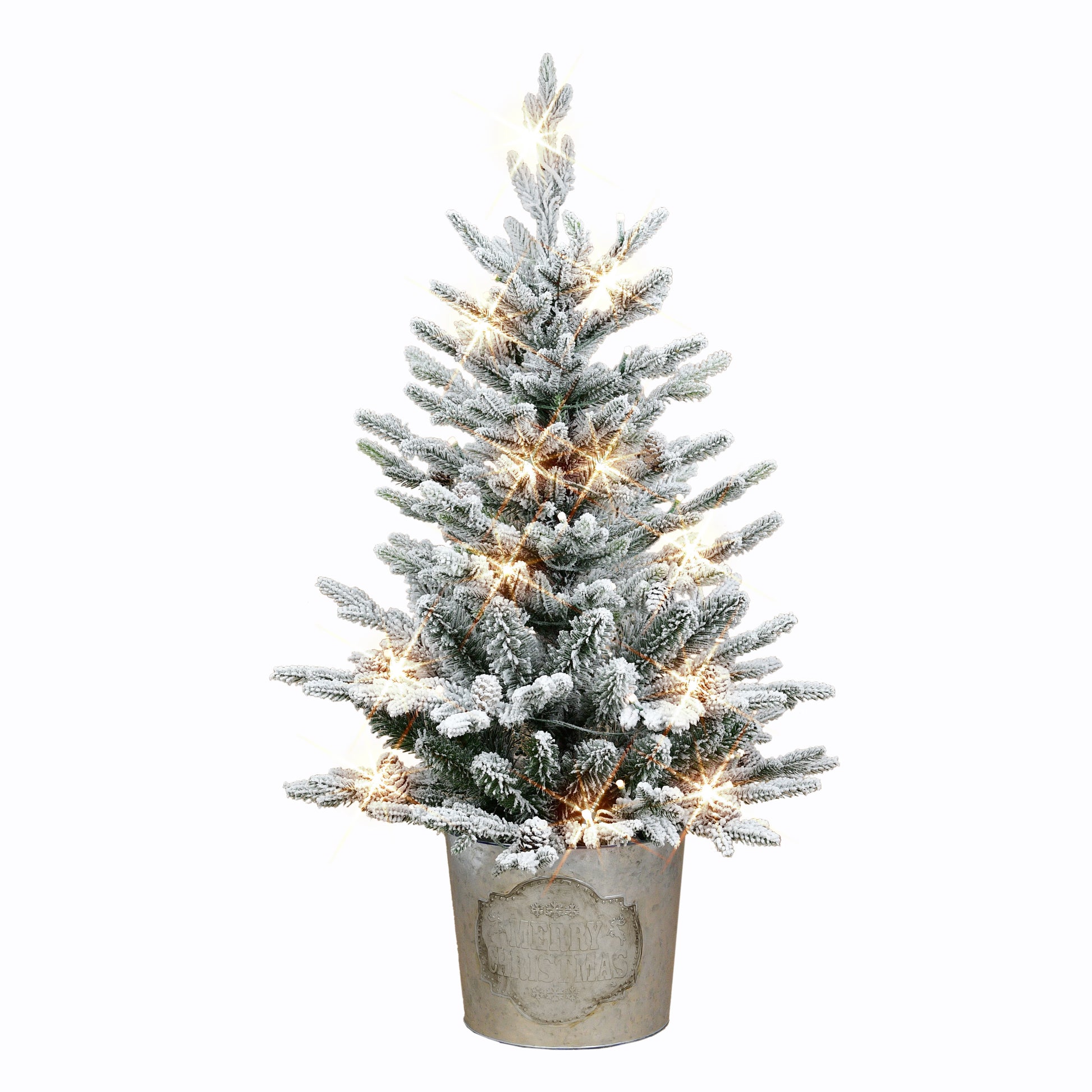 pre lit artificial indoor plants Puleo 3' B/O Potted Flocked Tree with 50 Warm White LED Light, 458 Tips