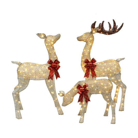 Set of 3 Deer Family with 210 Warm White LED Lights UL Adapter Outdoor or Indoor Use