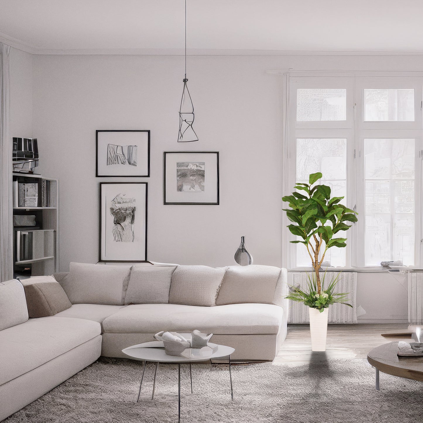 6 ft. Artificial Fiddle Leaf Ficus Tree with White Decorative Pot