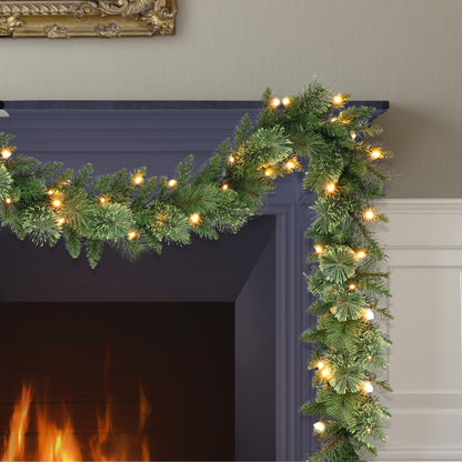 9 ft x 10" Pre-Lit Garland with Battery Operated Timer