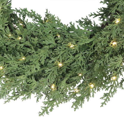 Puleo Classics Prelit Deluxe Cedar Wreath - 24 in B/O Rice Lights