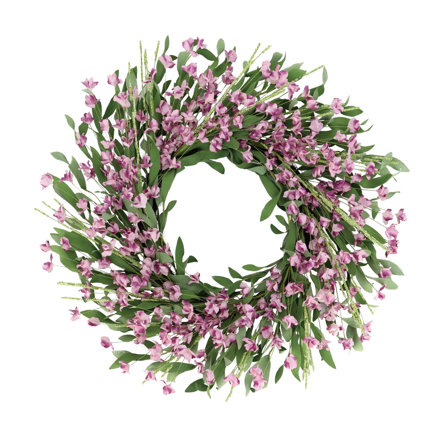 24" Artificial Pea Blossom Floral Pink Spring Wreath