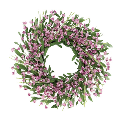 24" Artificial Pea Blossom Floral Pink Spring Wreath