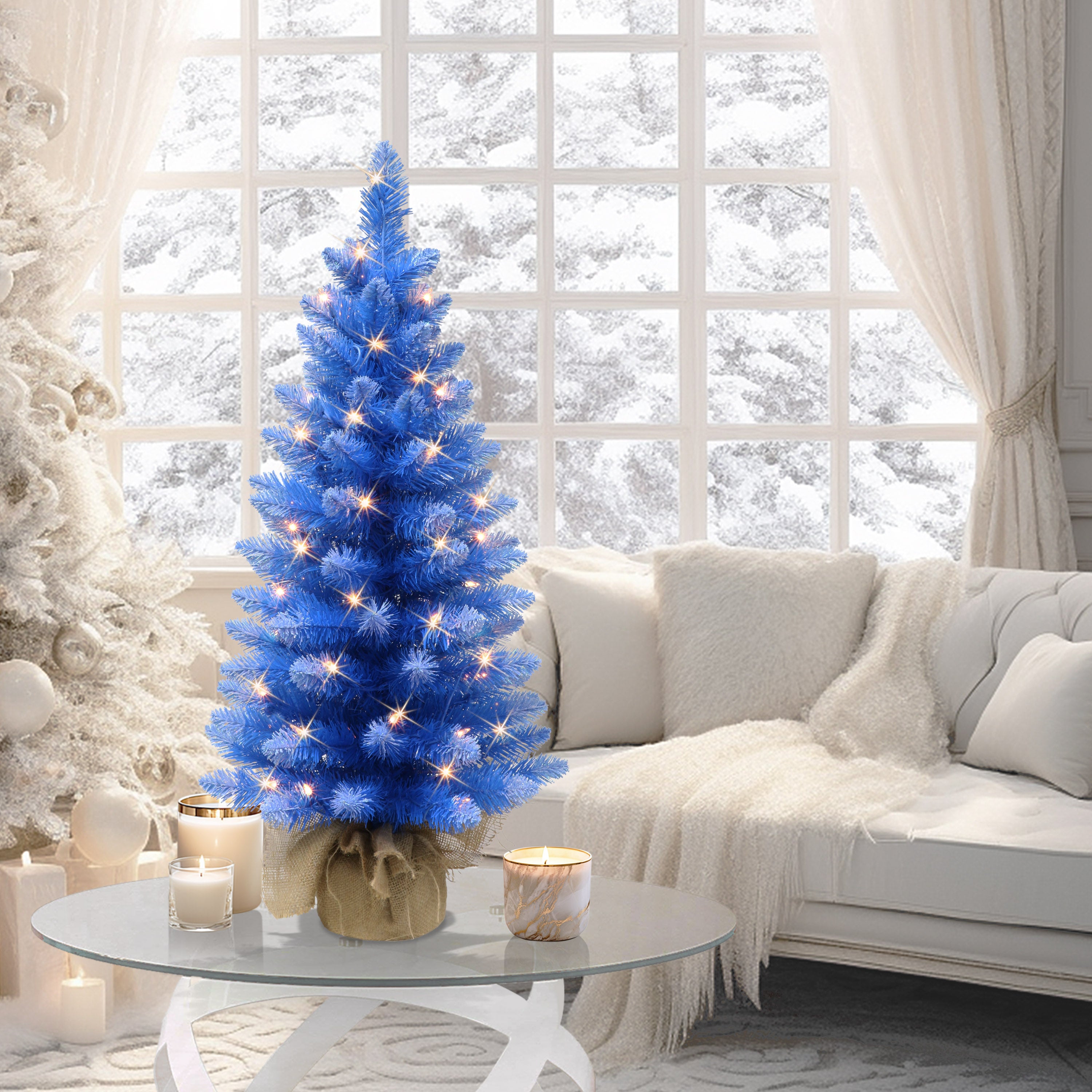 3 ft Pre-lit Fashion Blue Artificial Christmas Tree with 50 UL