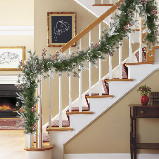 9ft x 10in PE/PVC Decorated Garland, 220 Tips, Pine Cones & Berries