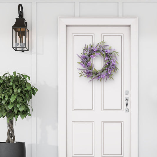 24" Artificial Lavender Floral Spring Wreath With  Green Leaves