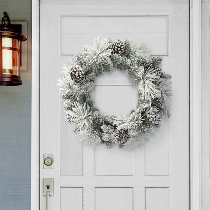 24 in Flocked Berkshire Spruce Wreath 56 Tips Pine Cones