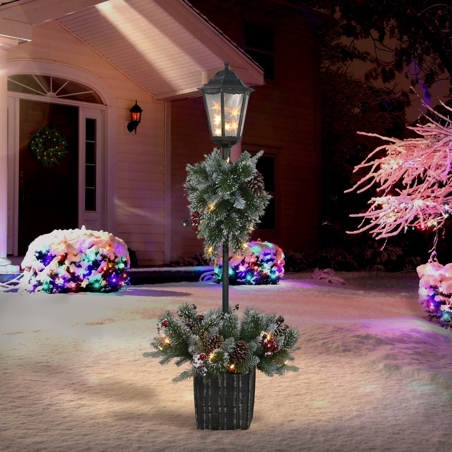 4 ft Pre-Lit Artificial Pine Lamp Post