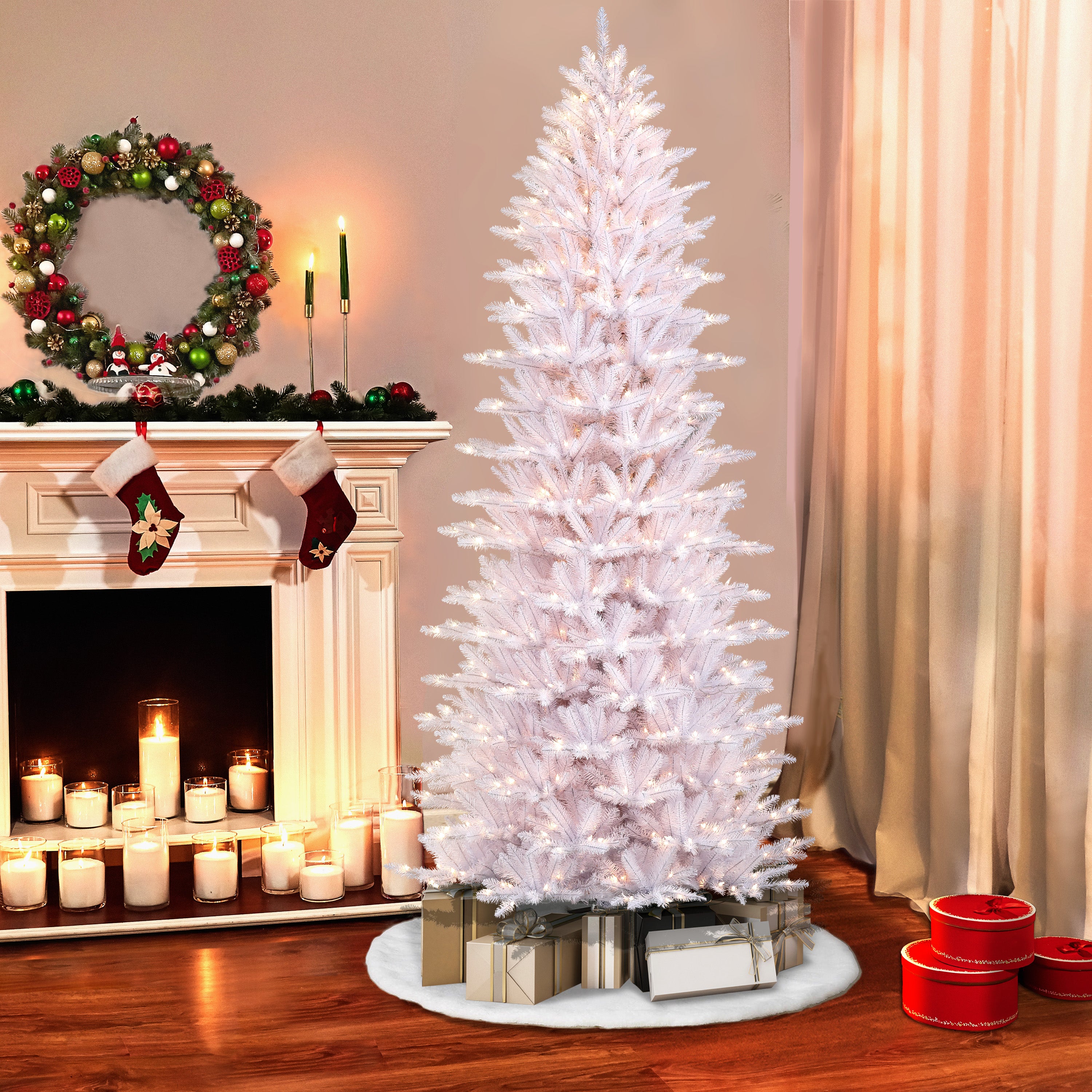 7.5 ft Pre-Lit White Fraser Fir Pencil Artificial Christmas Tree