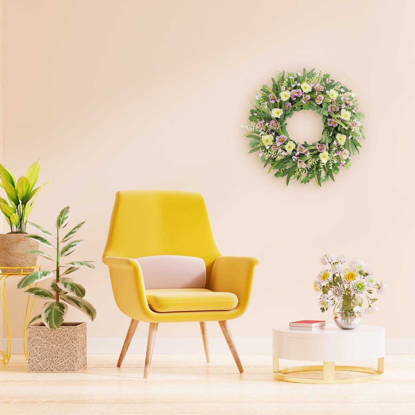 24" Artificial Poppy Spring Wreath