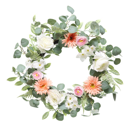 24"Artificial Chrysanthethemum Rose & Ranunculus Floral Spring Wreath
