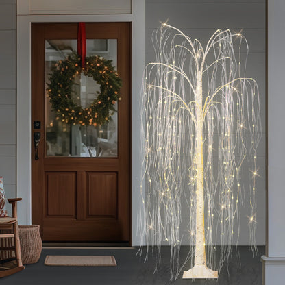 5 ft Pre-Lit Outdoor Willow Tree With 240 Warm White Multi-Function Dual LED Lights Outdoor UL Adapter Stand Included