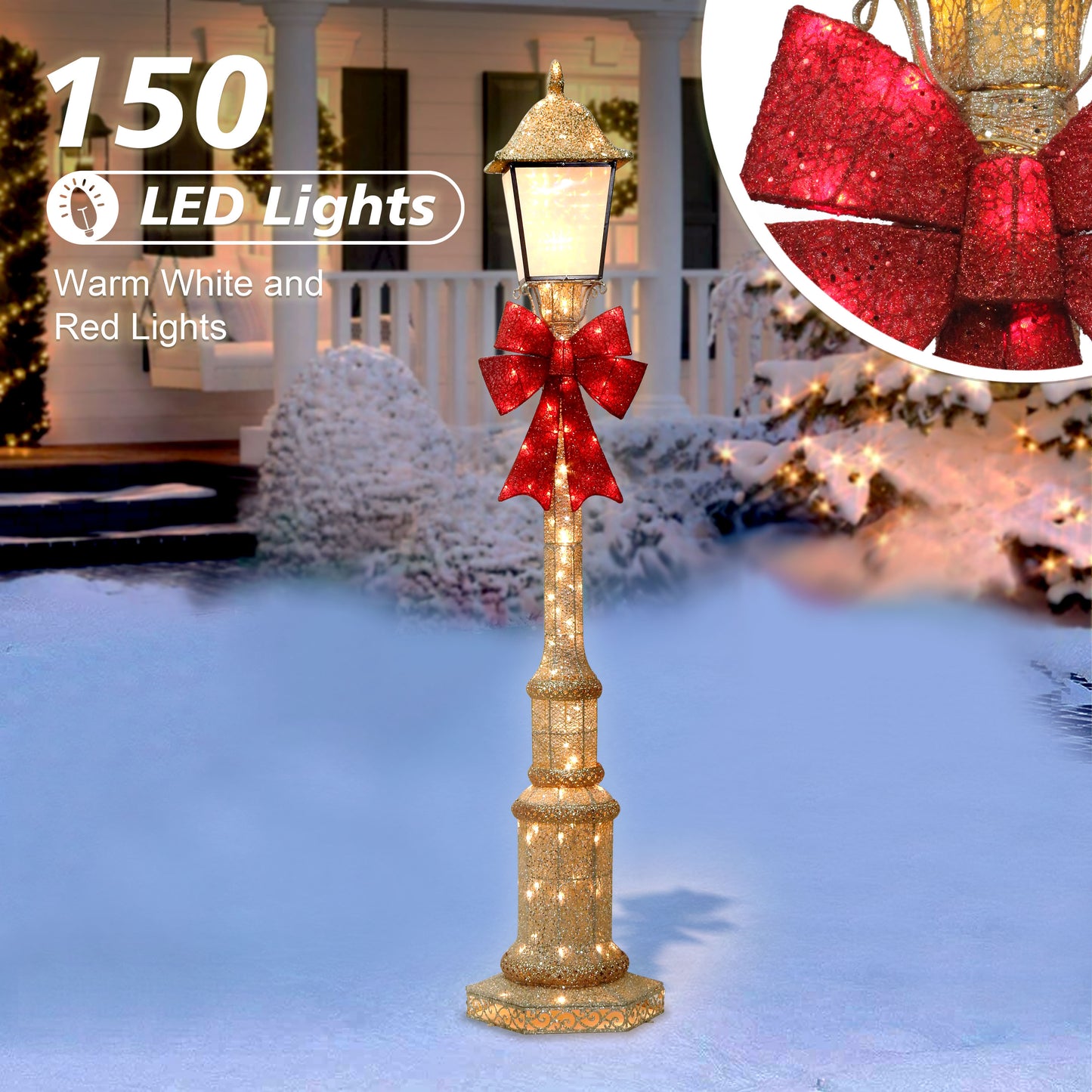 84"H Outdoor Lighted Lamp Post, 150 Warm White LED Lights, Outdoor UL Adapter