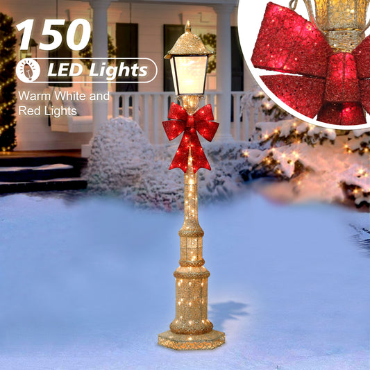 84"H Outdoor Lighted Lamp Post, 150 Warm White LED Lights, Outdoor UL Adapter