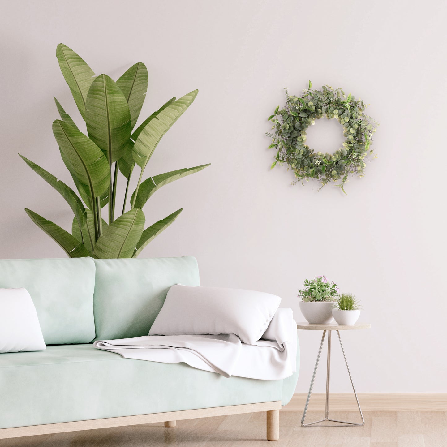 24" Artificial Eucalyptus Spring Wreath With Green Leaves
