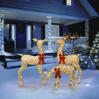 Set of 3 Deer Family with 210 Warm White LED Lights UL Adapter Outdoor or Indoor Use
