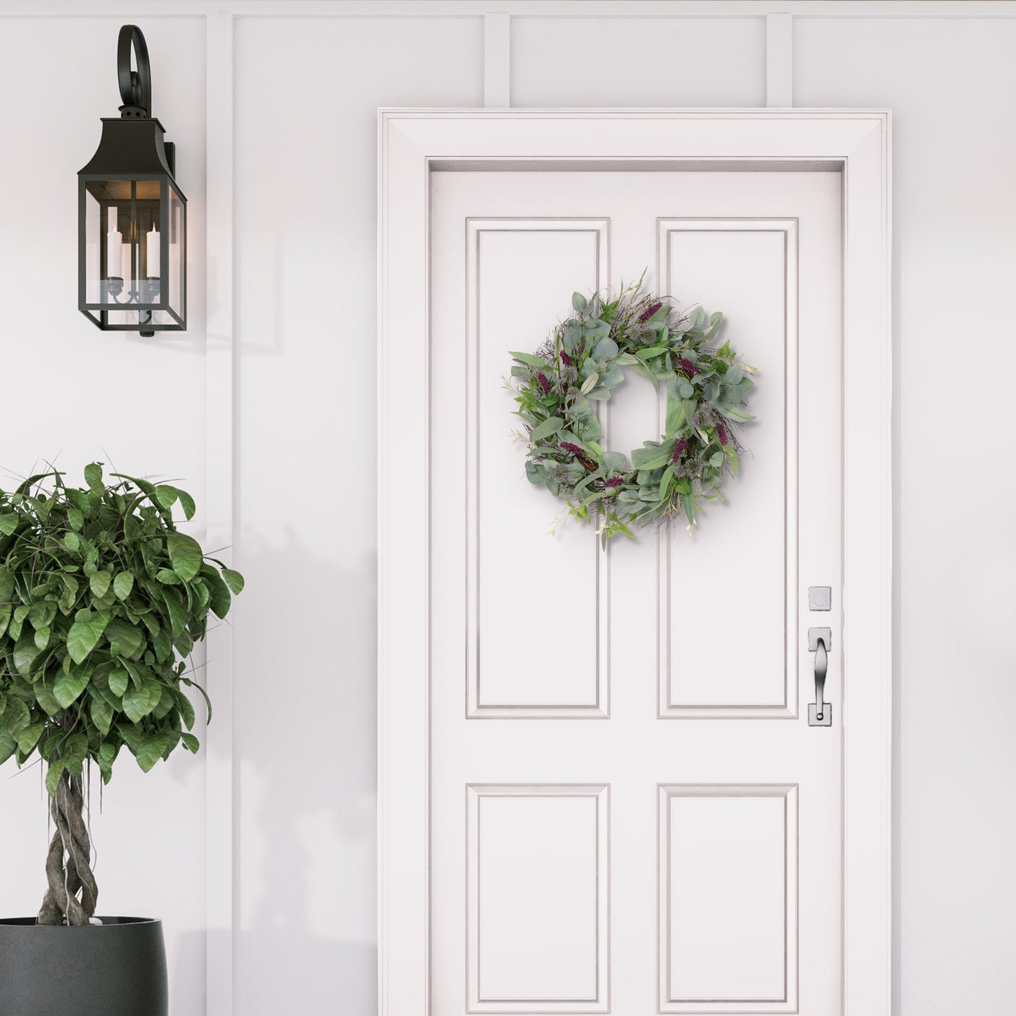 24" Artificial Lavender Floral Spring Wreath With Green Leaves