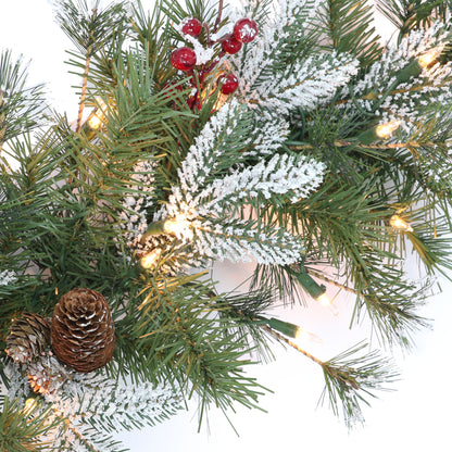 32" Pre-lit Glittery PE/PVC Wreath, 320 Tips, Pine Cones, Berries, 70 UL Clear Lights