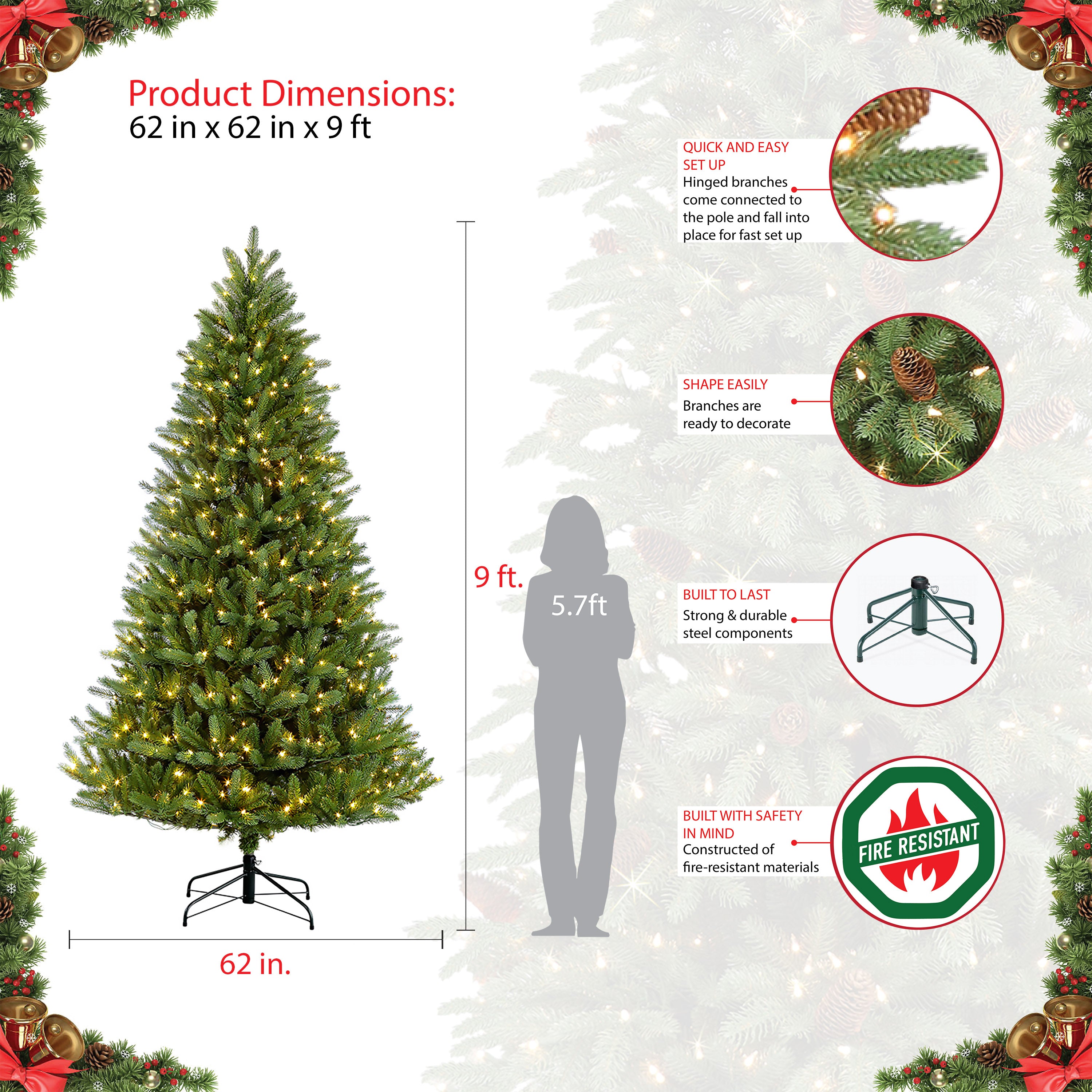 6.5 ft Pre-Lit Glacier Fir Artificial Christmas Tree with 500 UL