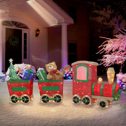 Lighted Outdoor Wire Frame Train with Presents