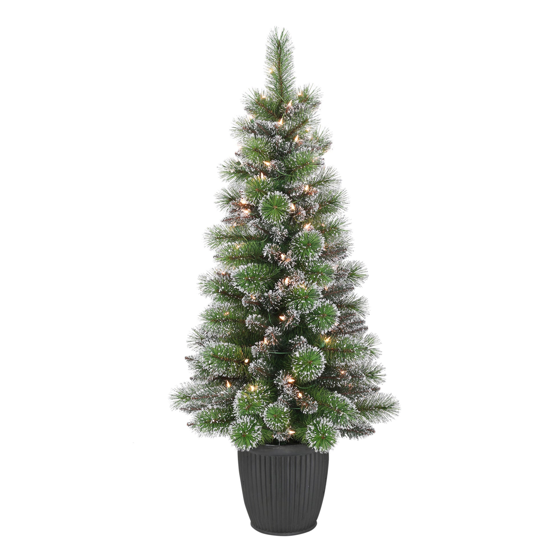 pre lit artificial indoor plants Puleo Pre-Lit 4' Potted Glitter Artificial Christmas Tree,Green
