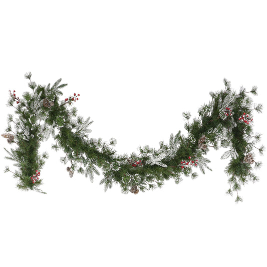 9ft x 10in PE/PVC Decorated Garland, 220 Tips, Pine Cones & Berries