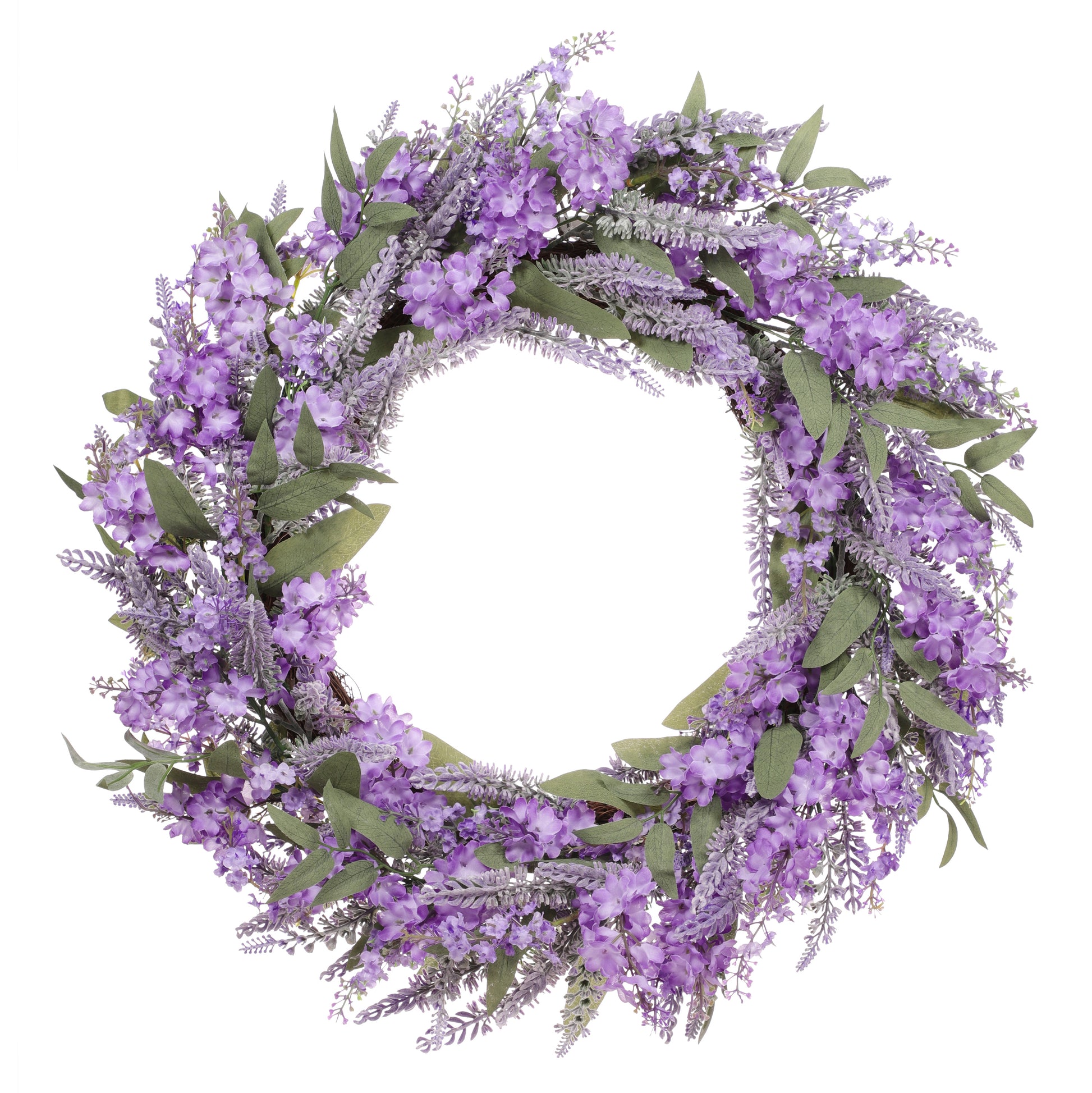 lavender flower wreath 30" Artificial Lavender Floral Spring Wreath With Green Leaves