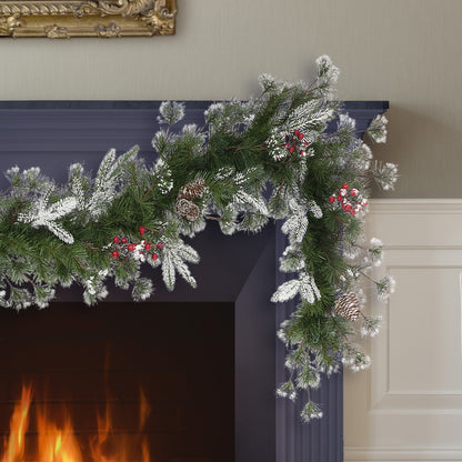 9ft x 10in PE/PVC Decorated Garland, 220 Tips, Pine Cones & Berries
