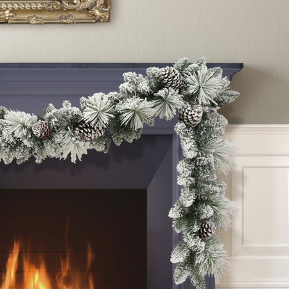 9 ft x 10 in Flocked Berkshire Spruce Garland 170 Tips Pine Cones