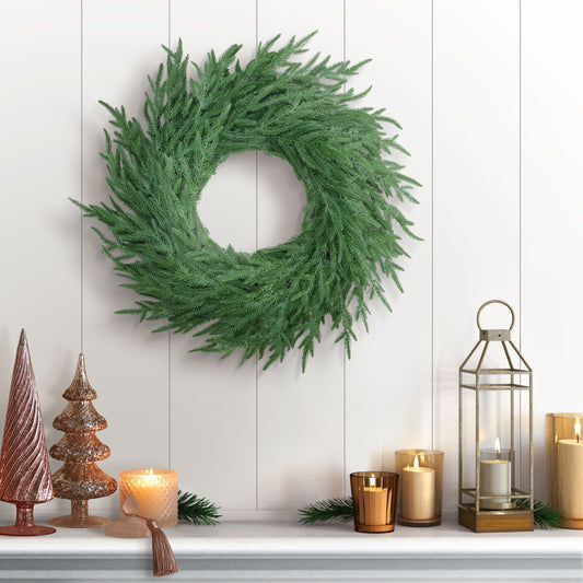 24" Norfolk Pine PE Wreath, 61 Branch Tips
