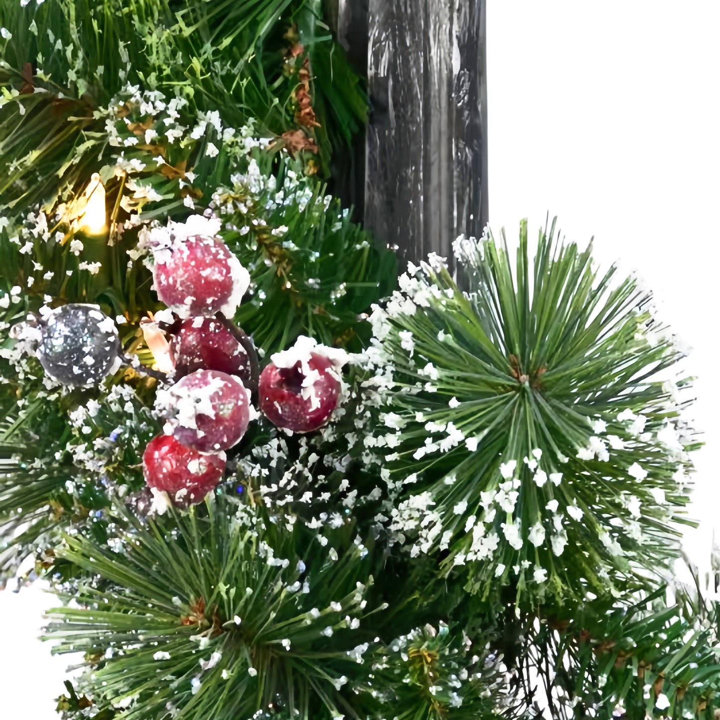 7ft Pre-Lit Snowy Lamp Post, 6 Bows, 200 Branch Tips, 50 Warm White LED Lights, UL  Adaptor