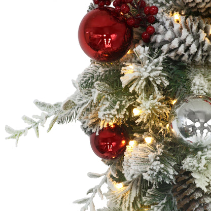 6' x 10" Battery-Operated Pre-Lit Flocked Decorated Artificial Garland