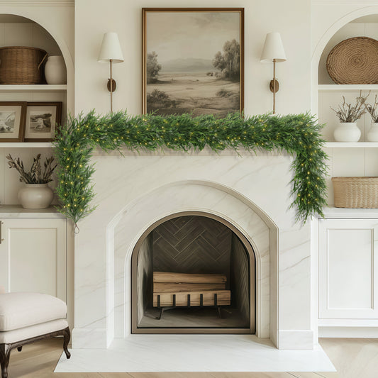 Puleo Classics Prelit Deluxe Pine Garland - 10ft B/O Rice Lights