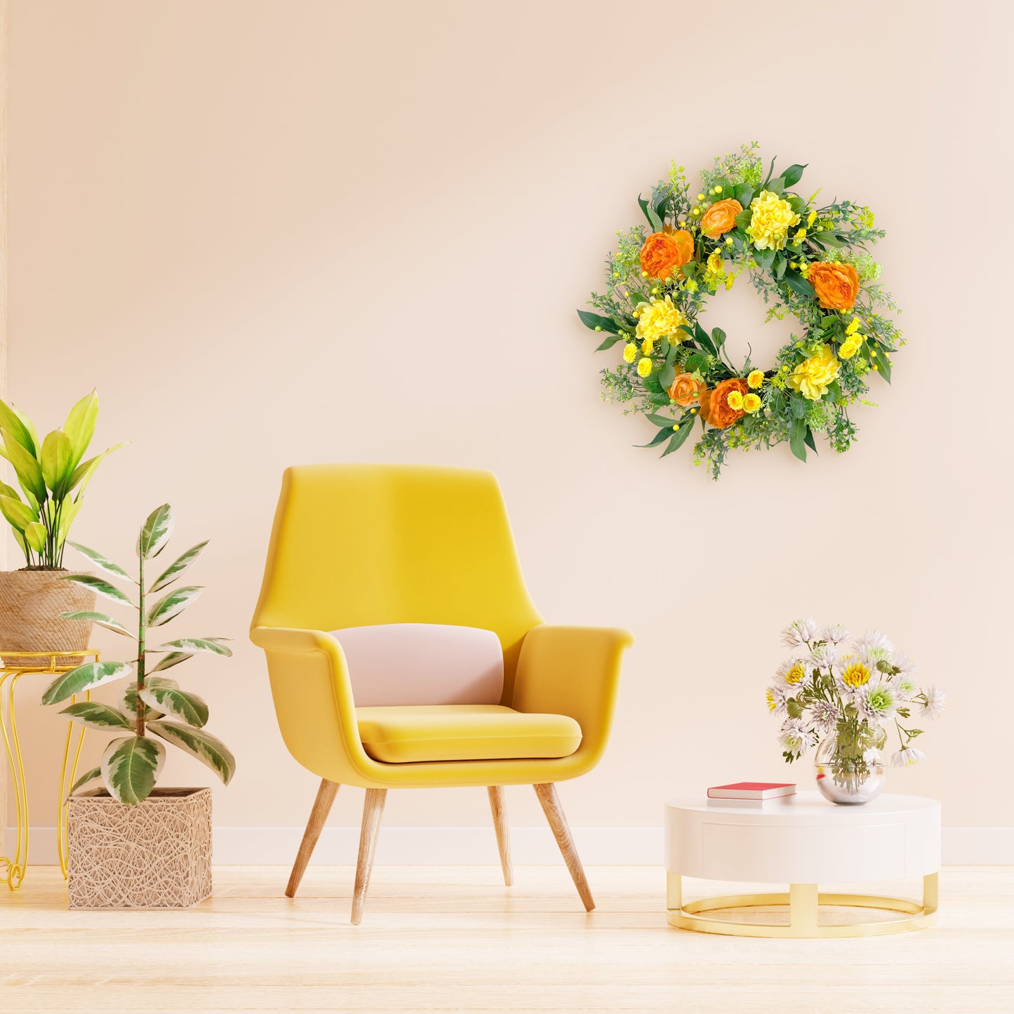 24" Artificial Peony Floral Spring Wreath