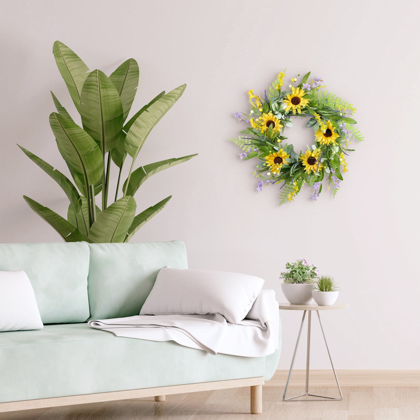 26" Artificial Sunflower Lavender Winter Jasmine Floral Spring Wreath