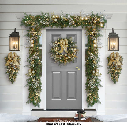6' x 10" Battery-Operated Pre-Lit Gold Decorated Artificial Garland