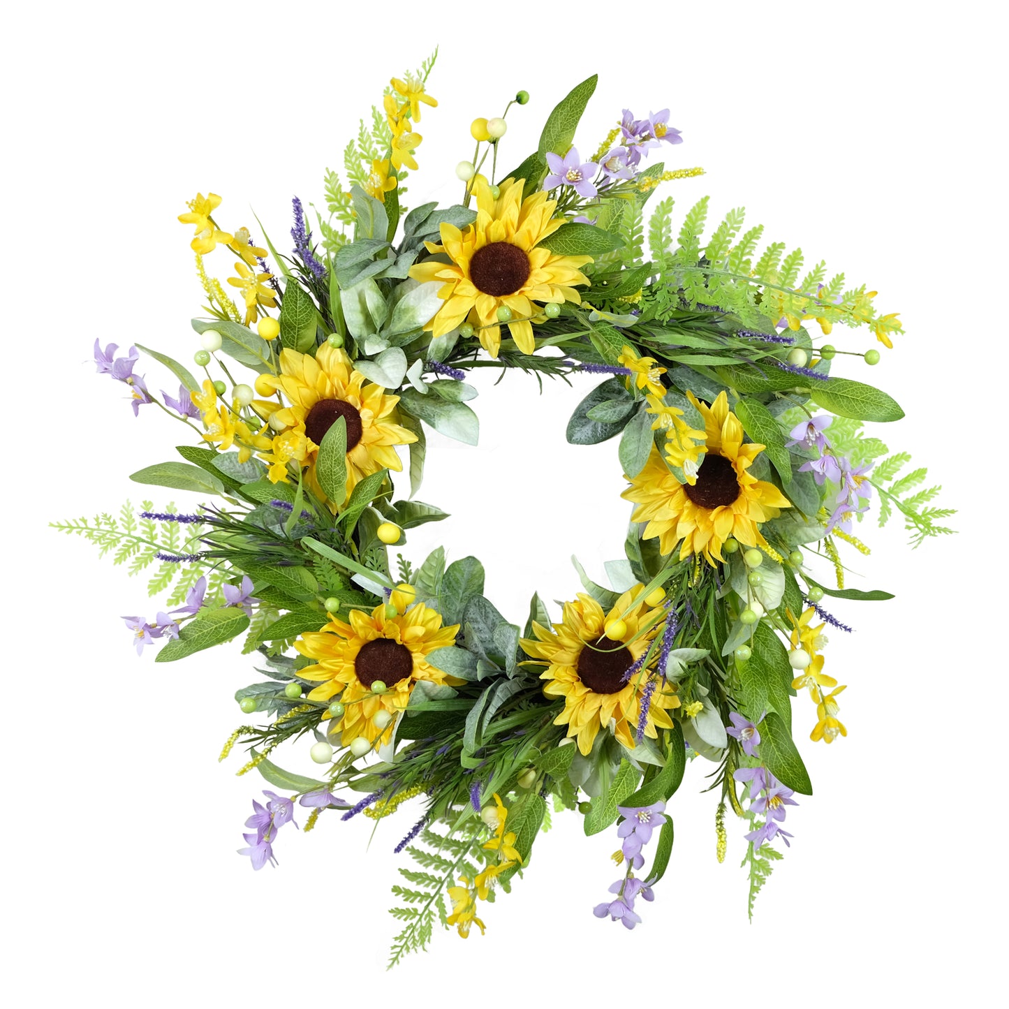 26" Artificial Sunflower Lavender Winter Jasmine Floral Spring Wreath