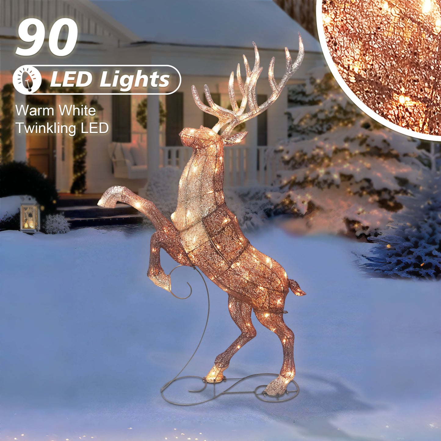48 in Lighted Elk 90 UL Listed Warm White LED Lights w/ Random Twinkling