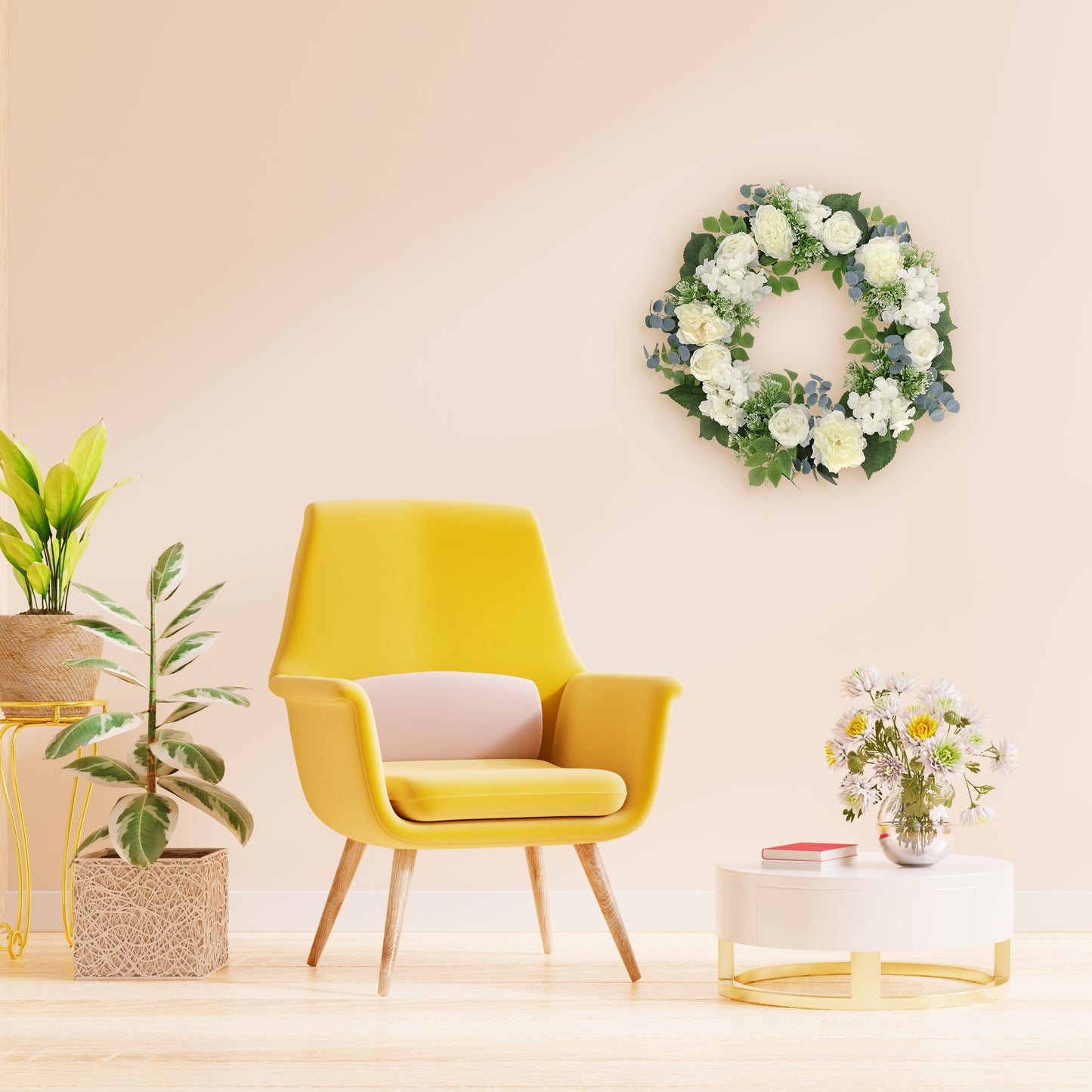 26" Artificial Peony Hydrangea & Rose Floral Spring Wreath